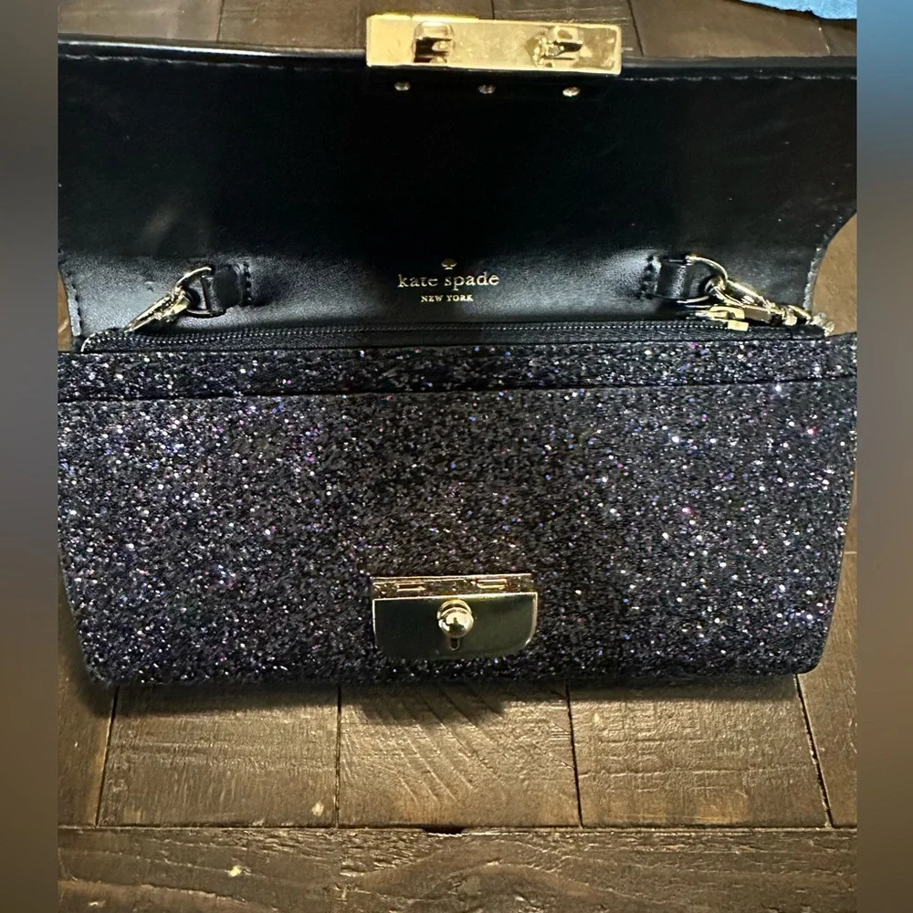 kate spade New York black w/multi colored glitter Milou Sunset Lane clutch. - Picture 5 of 5